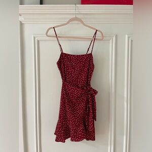 Princess Polly caesura red polka dot dress